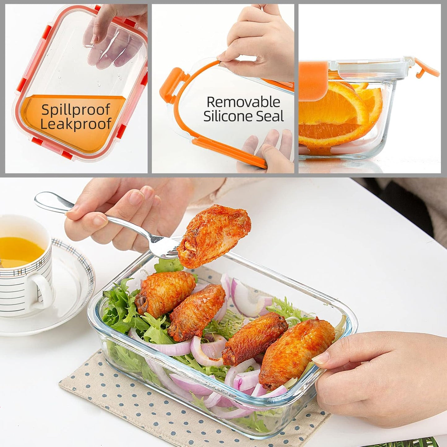 UMEIED 10 Pack Glass Food Storage Containers with Lids, Leakproof Airtight Glass Meal Prep Containers For Lunch, On The Go, Leftover, Dishwasher Safe