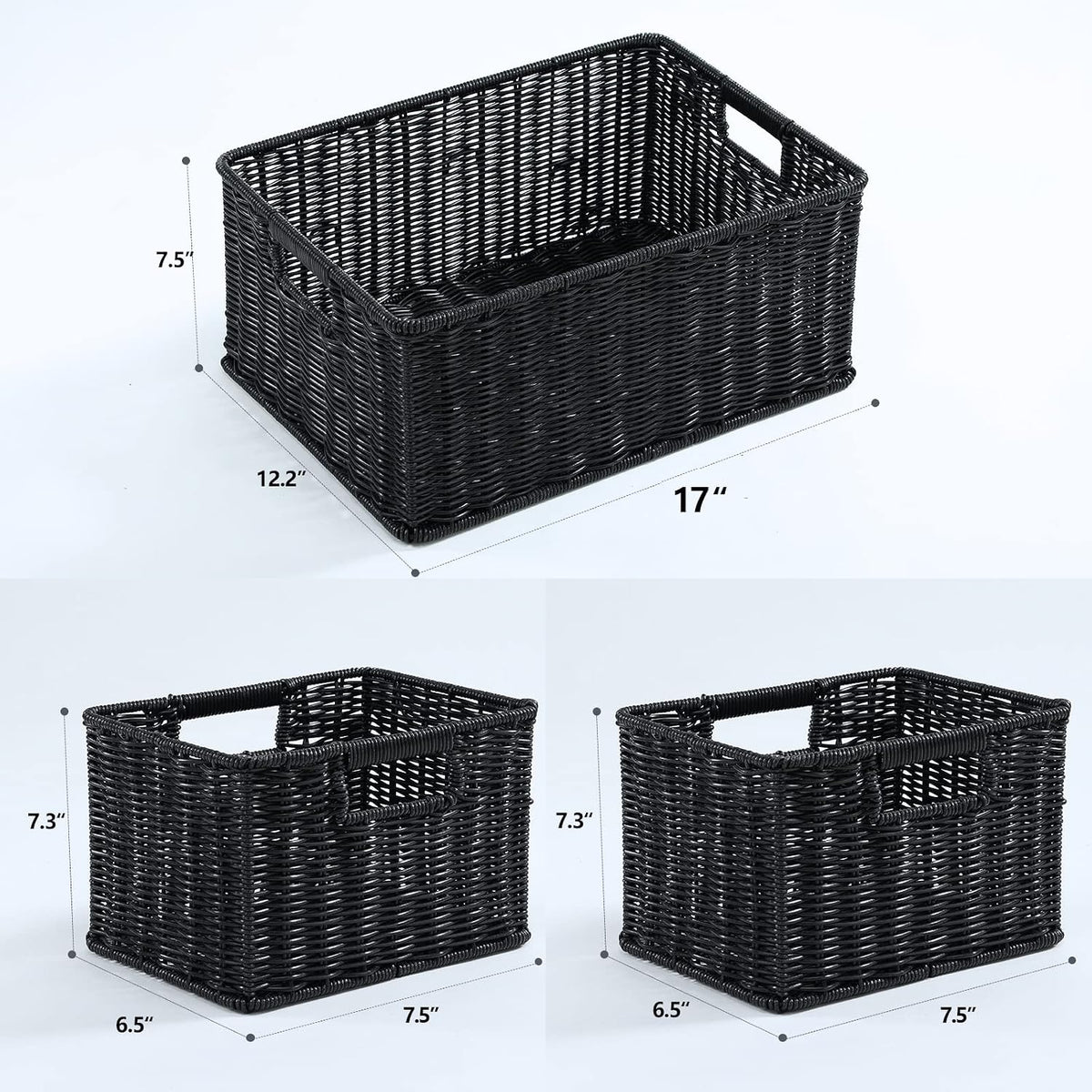 HOONEX Water Hyacinth Storage Baskets, Wicker Baskets for Storage, Hand Woven Baskets with Carry Handles, Set of 2, Natural