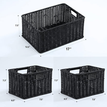 HOONEX Water Hyacinth Storage Baskets, Wicker Baskets for Storage, Hand Woven Baskets with Carry Handles, Set of 2, Natural