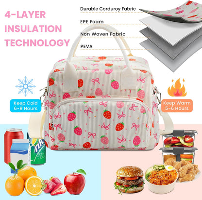 RLGPBON Insulated Lunch Bag Teen Girls, Preppy Lunch Box Large Insulated Lunch Bag Reusable Lunch Tote Bag, Preppy LunchBag for Girls School Travel Picnic