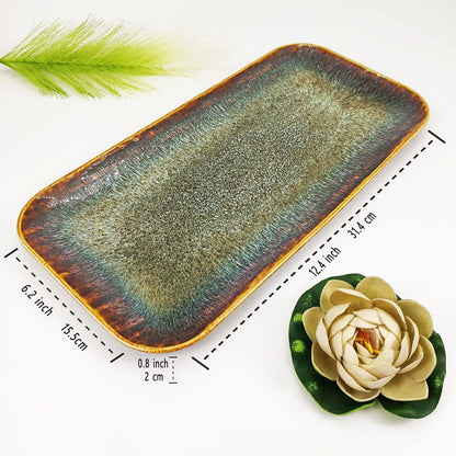 Porcelain Plate Set Large Serving Tray Set of 4, Reusable Serving Platters for Party Food, Cookie, Appetizer, Charcuterie, Snack, Dessert Display,Stackable Kitchen Dish 14.4 INCH