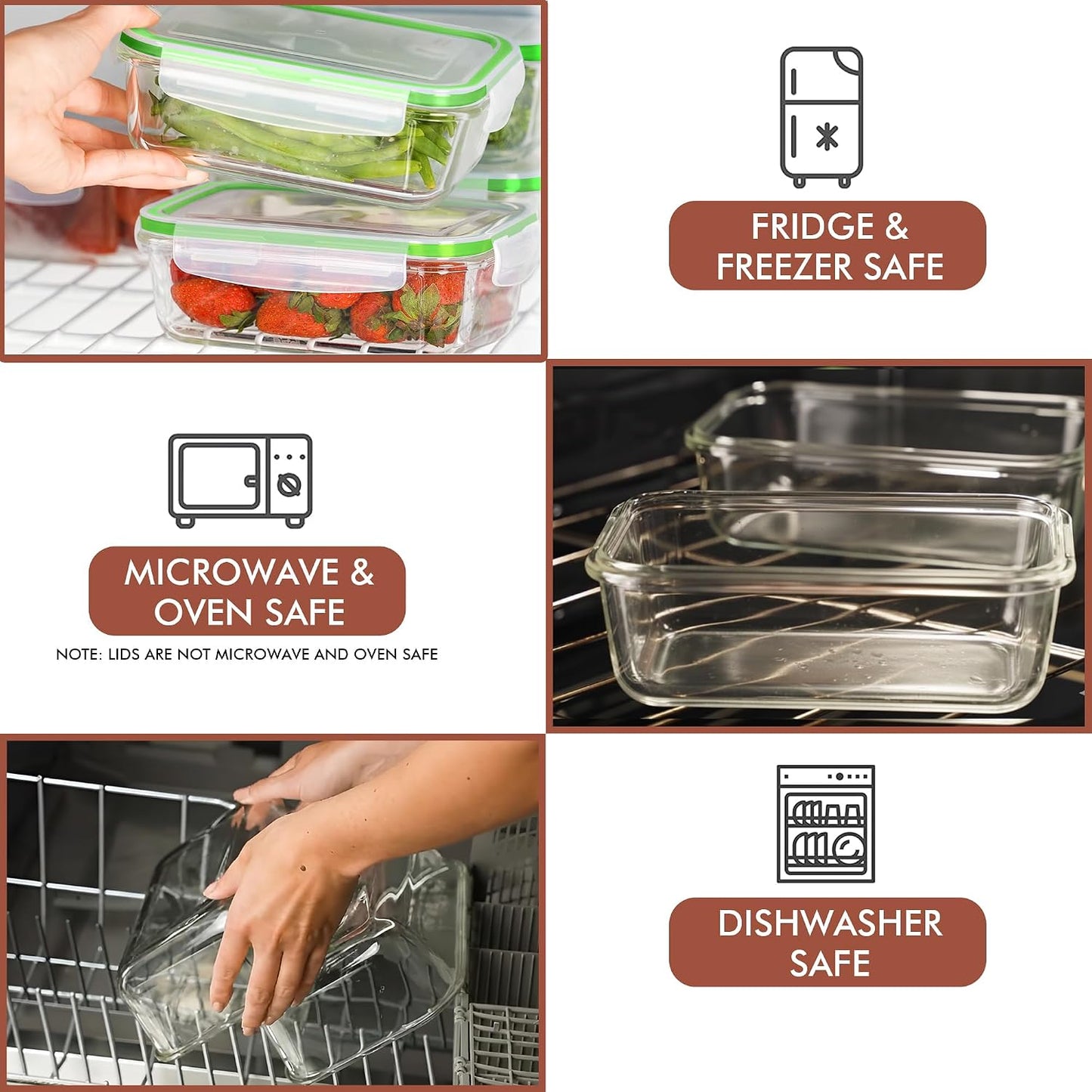 Razab 16 Pc (Set of 8) 30 Oz Glass Meal Prep Containers with Lids, Airtight Large Glass Food Storage Containers, Reusable Leak Proof BPA Free, Freezer to Oven and Dishwasher Safe