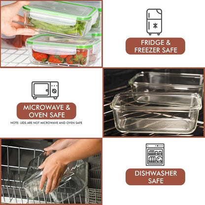 Razab 16 Pc (Set of 8) 30 Oz Glass Meal Prep Containers with Lids, Airtight Large Glass Food Storage Containers, Reusable Leak Proof BPA Free, Freezer to Oven and Dishwasher Safe