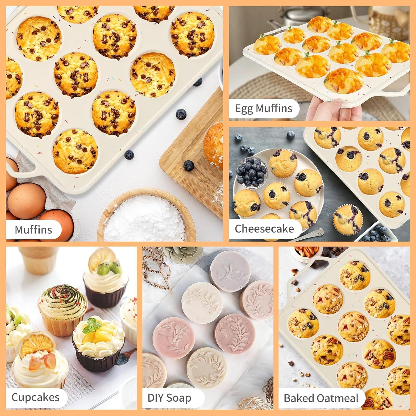 2 Pack Silicone Muffin Pans 12 Cups Regular Size, Nonstick Cupcake Baking Pan with Metal Reinforced Frame, BPA Free Silicone Muffin Trays, Oven & Dishwasher Safe for Homemade Muffins Egg Bites