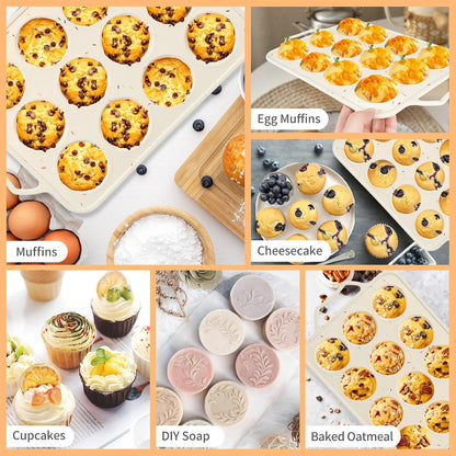 2 Pack Silicone Muffin Pans 12 Cups Regular Size, Nonstick Cupcake Baking Pan with Metal Reinforced Frame, BPA Free Silicone Muffin Trays, Oven & Dishwasher Safe for Homemade Muffins Egg Bites