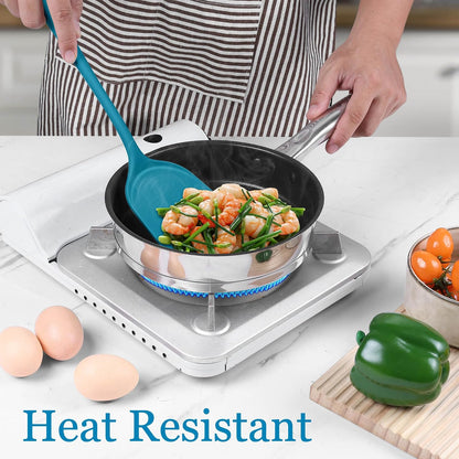LIANYU Non-Toxic Silicone Kitchen Utensils Set, 8 Piece Non-Scratch Cooking Spoons & Spatulas, Stainless Steel Core, Heat Resistant & Dishwasher Safe, Khaki
