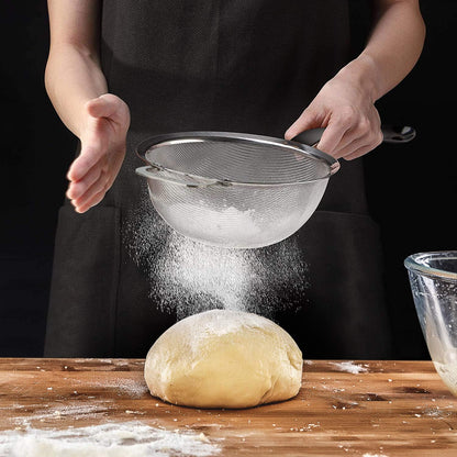 9" Large Fine Mesh Strainer, Stainless Steel 18/8 Extra Fine Mesh Quinoa Sieve, with Solid Sturdy Handle, Flour Filter with Wider Hook