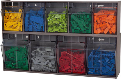 Akro-Mils TiltView Plastic Storage Cabinet with 6 Tilt Out Bins, Horizontal Organizer, Teacher Toolbox, and Office Supply Organizer, 23-5/8" W x 3-1/2" H x 3-3/4" D, Stone