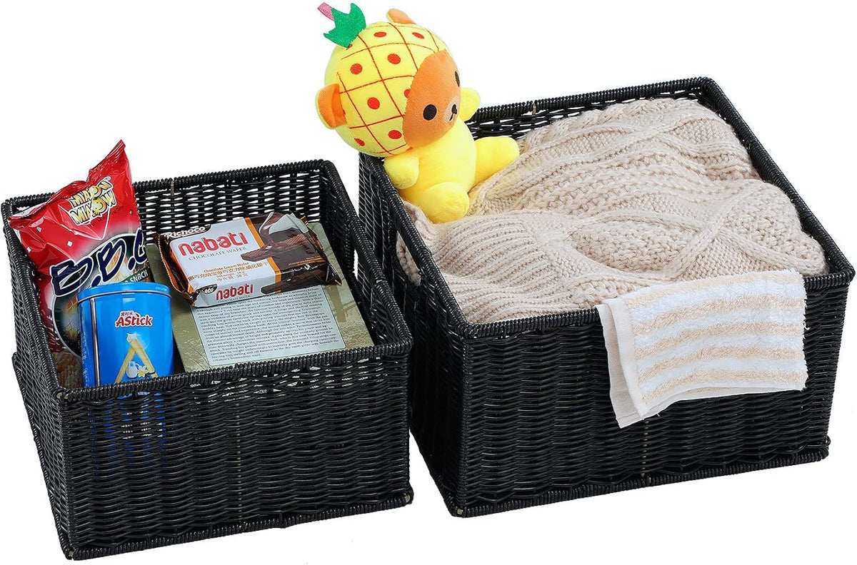HOONEX Water Hyacinth Storage Baskets, Wicker Baskets for Storage, Hand Woven Baskets with Carry Handles, Set of 2, Natural