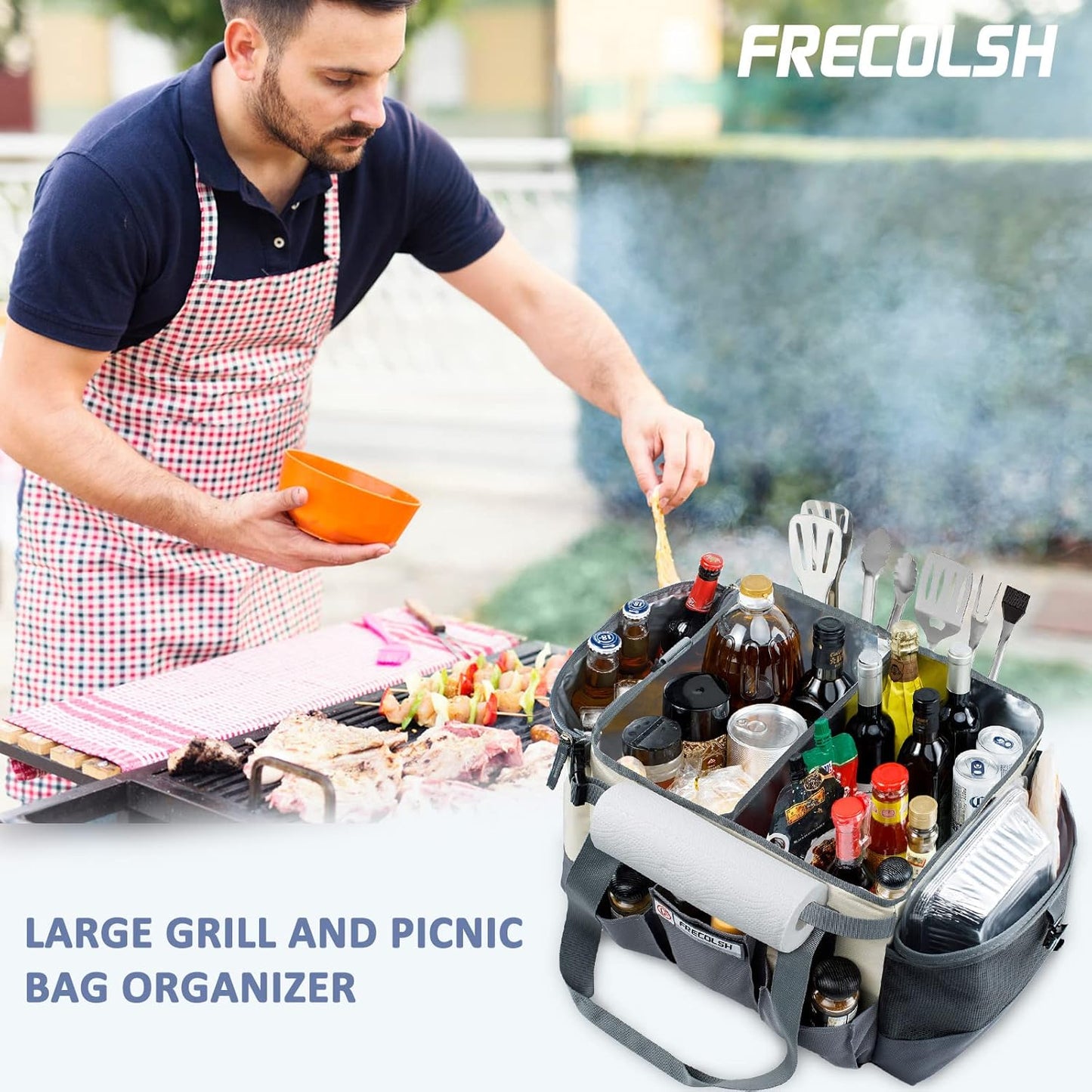 FREECOLSH Black Waterproof Caddy, 16" x 11" x 11", with Detachable Strap and Shoulder Pad for Carrying Utensils and Camping Supplies