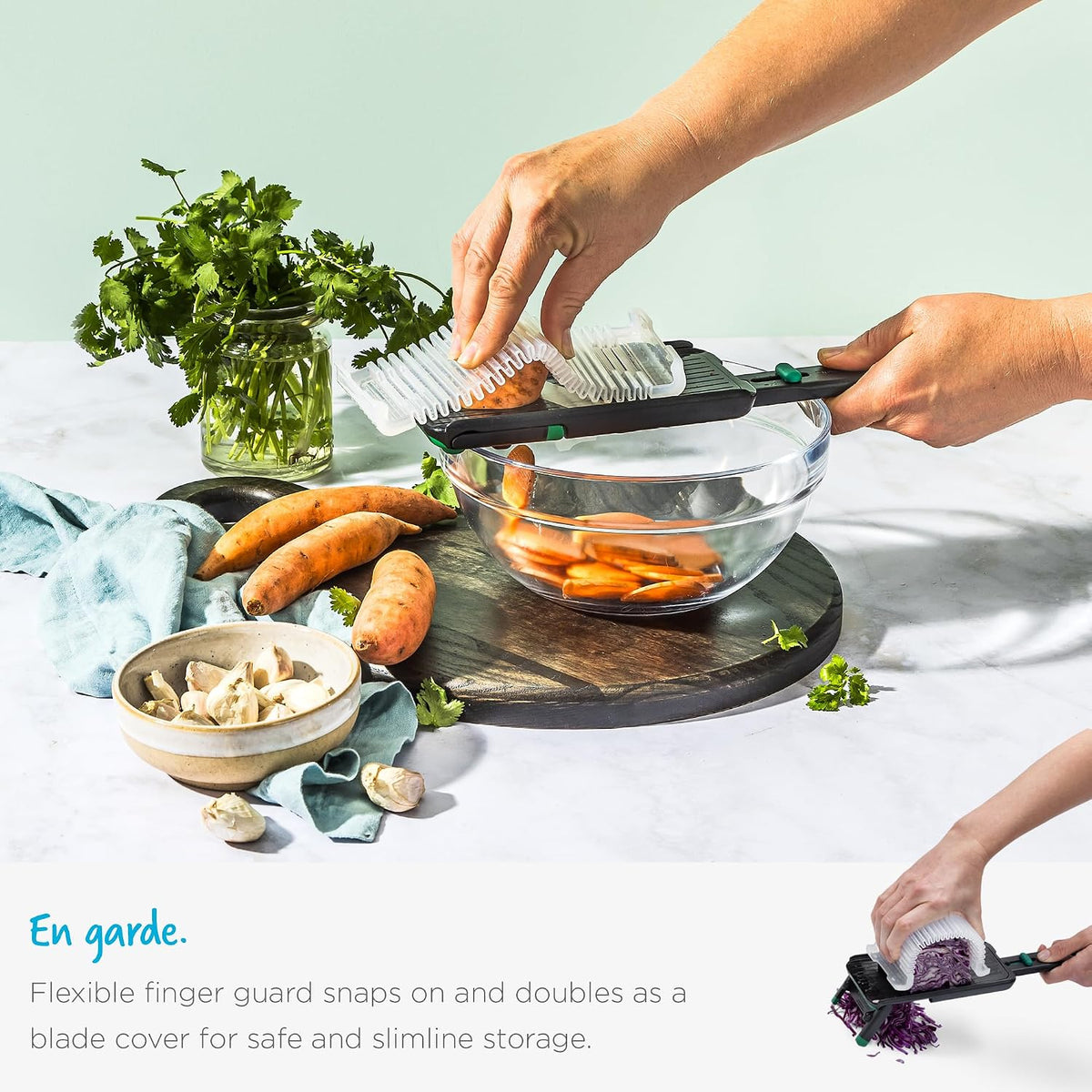 Dreamfarm Nocutu Adjustable Handheld Mandoline Slicer with Finger Guard