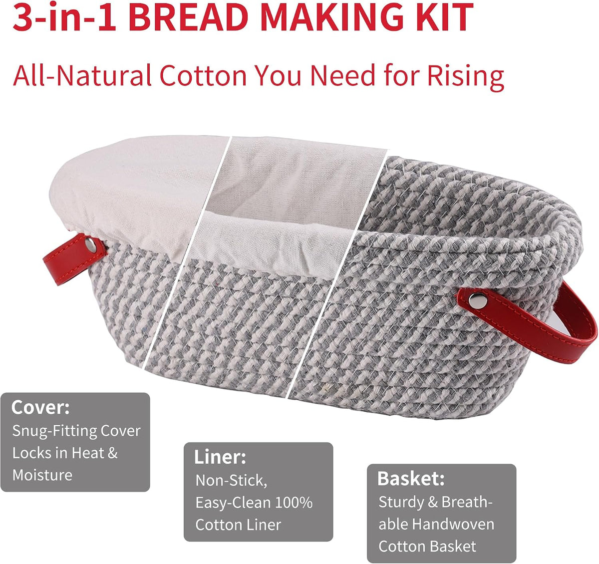 Banneton Bread Proofing Basket, 15" Baguette Sourdough Basket with Liner