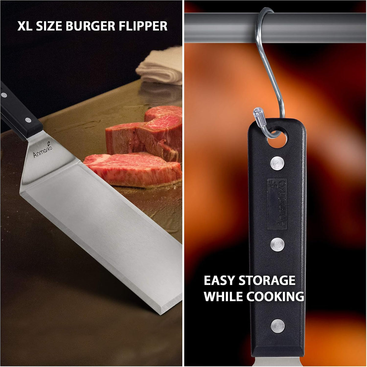 Stainless Steel Metal Griddle 4 x 8 inch Spatula - Spatula Hamburger Turner Scraper - Pancake Flipper - Great for BBQ Grill and Flat Top Griddle - Commercial Grade