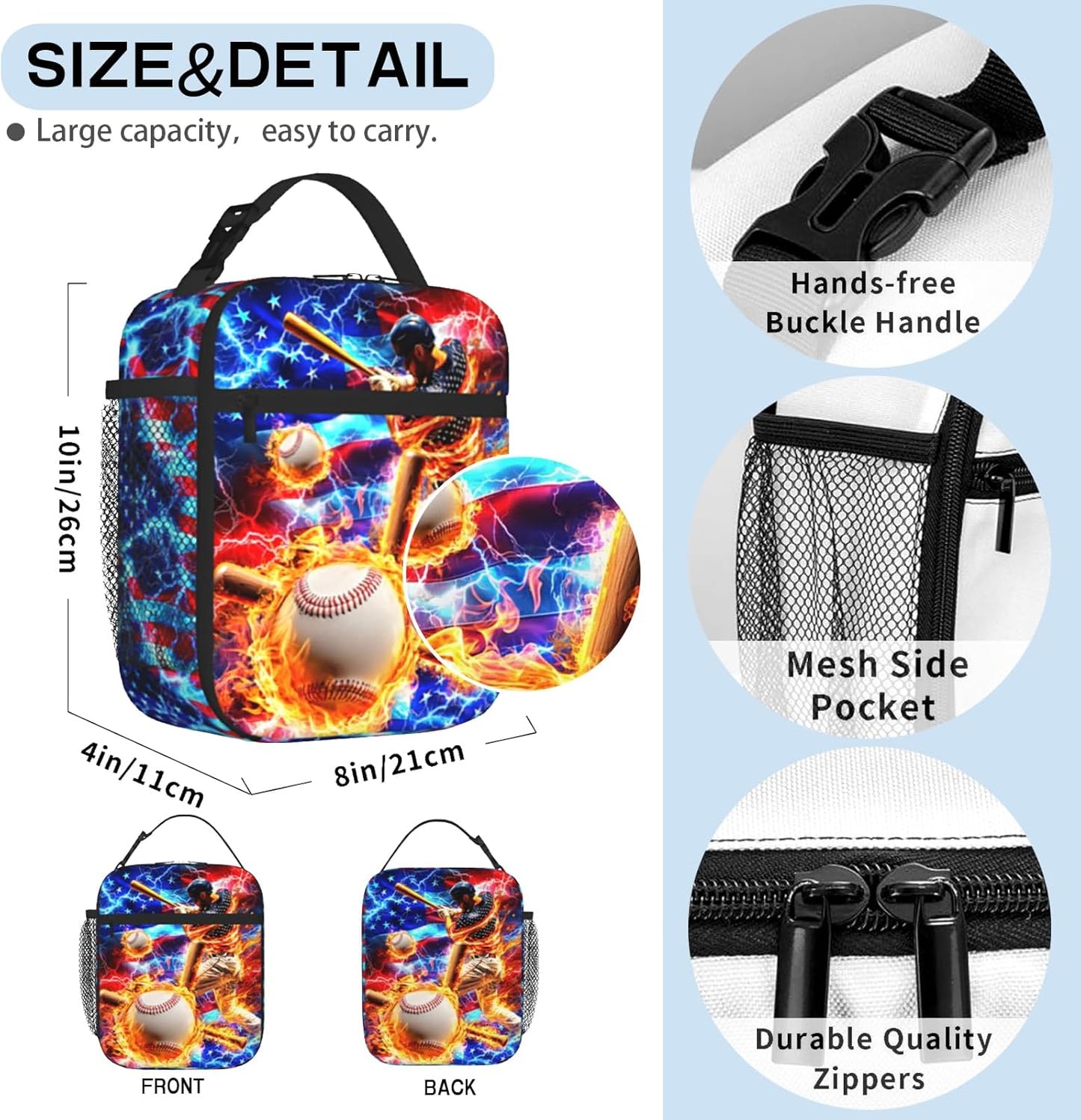 Boys Lunch Box for School Insulated Football Lunch Bag for Kid Boys Girls Teen Bento Boxes to School Office Picnic Travel Hiking Lunchbag Waterproof Leakproof with Adjustable Shoulder Strap