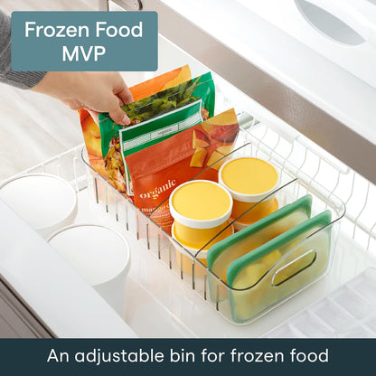YouCopia FreezeUp Freezer Bin 12", BPA-Free Fridge Organizer with Adjustable Dividers and Handle for Frozen Food and Leftovers