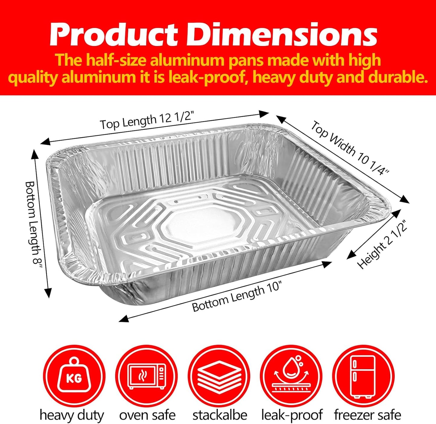 9x13 Aluminum Foil Pans with Lid, 10 Pack Disposable Trays Half Size Heavy Duty Tin Pans Deep Food Containers For Cooking, Meal Prep, Baking, Roasting, Chafing, Heating or Steam Table