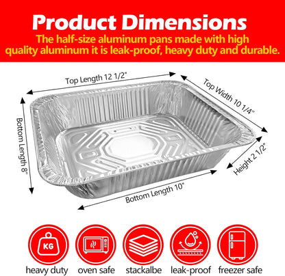 9x13 Aluminum Foil Pans with Lid, 10 Pack Disposable Trays Half Size Heavy Duty Tin Pans Deep Food Containers For Cooking, Meal Prep, Baking, Roasting, Chafing, Heating or Steam Table