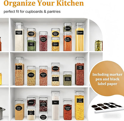 42pcs Airtight Containers, Clear Stackable Dry Food Storage | 42pk clear airtight containers with tight lids keep dry food fresh. Safe plastic, stackable for pantry kitchen storage