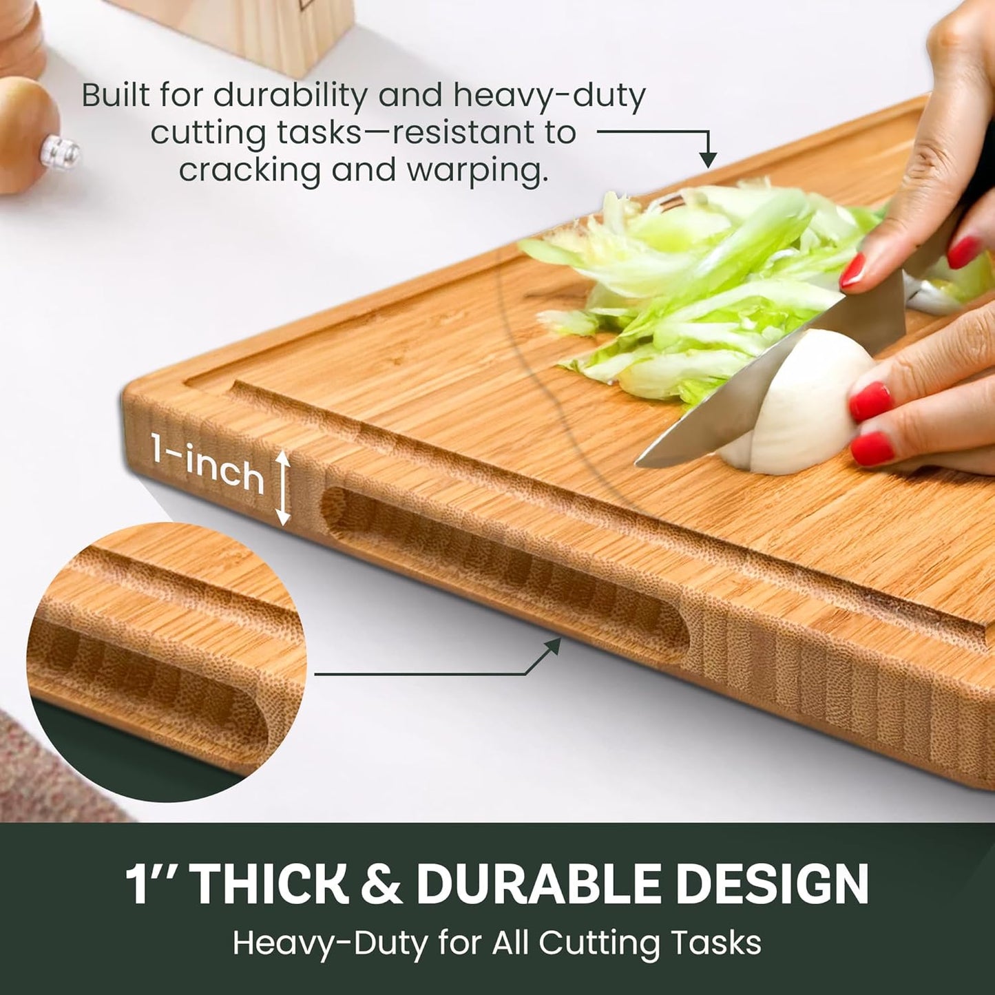 Bamboo Cutting Board Set for Kitchen - 3 Piece Reversible Wooden Cutting Boards, Wood Chopping Boards for Meat, Bread, Fruit, Cheese, Meal Prep, Wood Board and Charcuterie Serving Boards by Bambusi