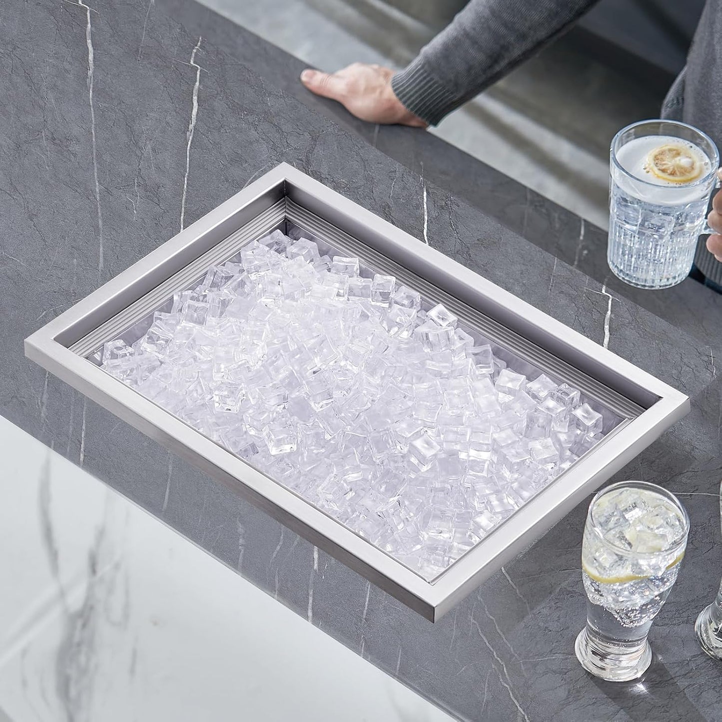 Happybuy Drop in Ice Chest 18L x 12W x 14.5H Inch Stainless Steel Ice Cooler with Sliding Cover Drop in Ice Bin Included Drain-Pipe and Drain Plug for Cold Wine Beer