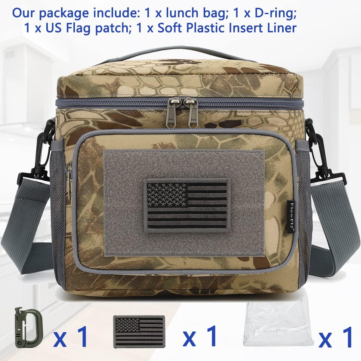 FlowFly Lunch Bag, Insulated Cooler, Thermal Lunch Box Tote with MOLLE/PALS Webbing, Adjustable Padded Shoulder Strap, for Tactical Men Women Adults and Boys Girls Kids (Cyan, Medium)