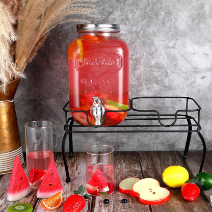 Blulu 2 Gallon Metal Drink Dispenser for Parties Black Beverage Dispenser with 2 Compartments Stand Large Water Drink Dispensers Only for Glass Jar Bottles, Ideal for Lemonade Party Drinks