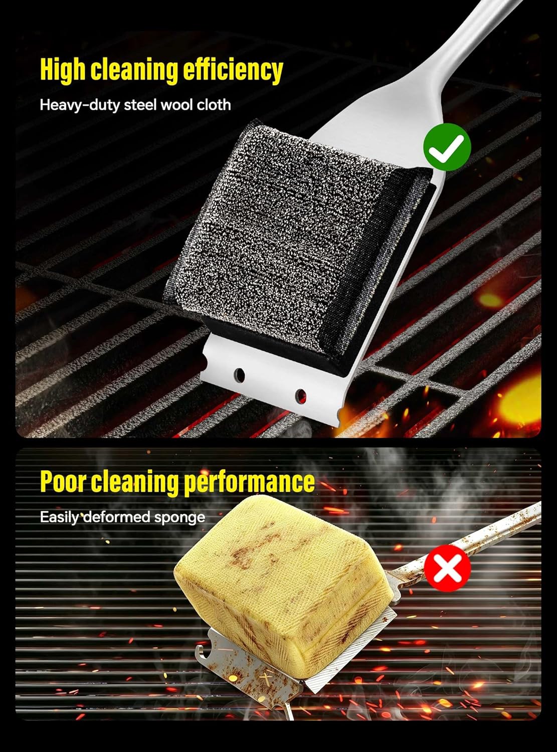 XUDAKAIXIN Bristle-Free Grill Brush with Replacement Head. Ultra Safe & Efficient Cleaner for Cast Iron and Stainless Steel Outdoor Grills.Gifts for Men/Dad