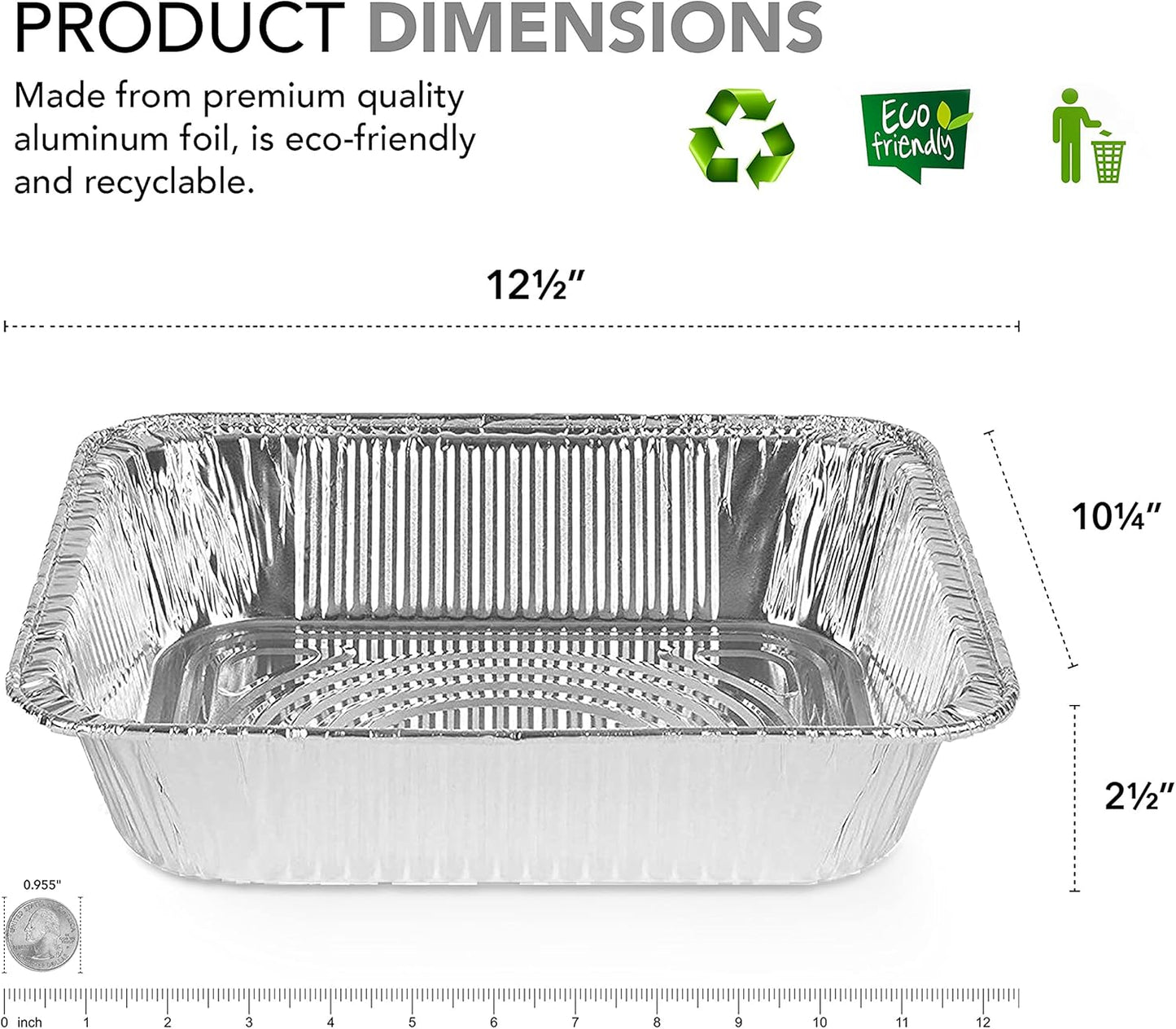Stock Your Home 9x13 Aluminum Trays with Lids (10 Pack) – Disposable Half Size Deep Pans for Cooking, Storage, BBQ, Grilling, Catering