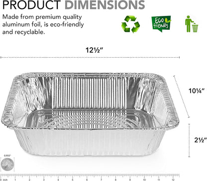Stock Your Home 9x13 Aluminum Trays with Lids (10 Pack) – Disposable Half Size Deep Pans for Cooking, Storage, BBQ, Grilling, Catering