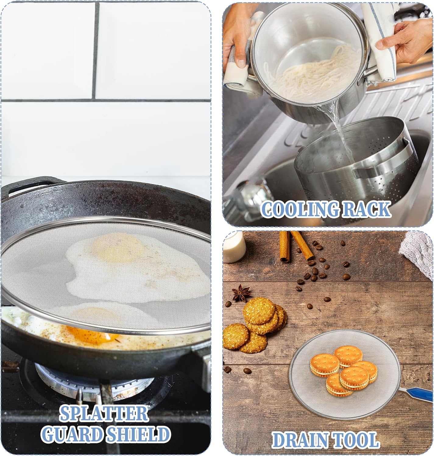 Stainless Steel Grease Splatter Screen for Frying Pan 8’’ Splatter Guard with Comfortable Grip Handle Pan Cover Cooking Protector Ultra Fine Mesh Prevents Oil Splatters and Messes for Frying Cooking