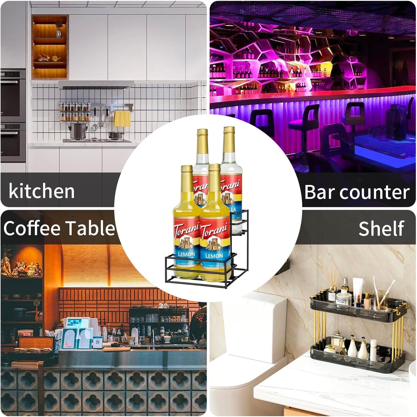 MCSAPIL Coffee Syrup Rack (4 Bottle Capacity)，Coffee Syrup Organizer for Coffee Bar,Kitchen.Small Wine Rack for Bar,Family,Storage for Syrup, Wine, Dressing