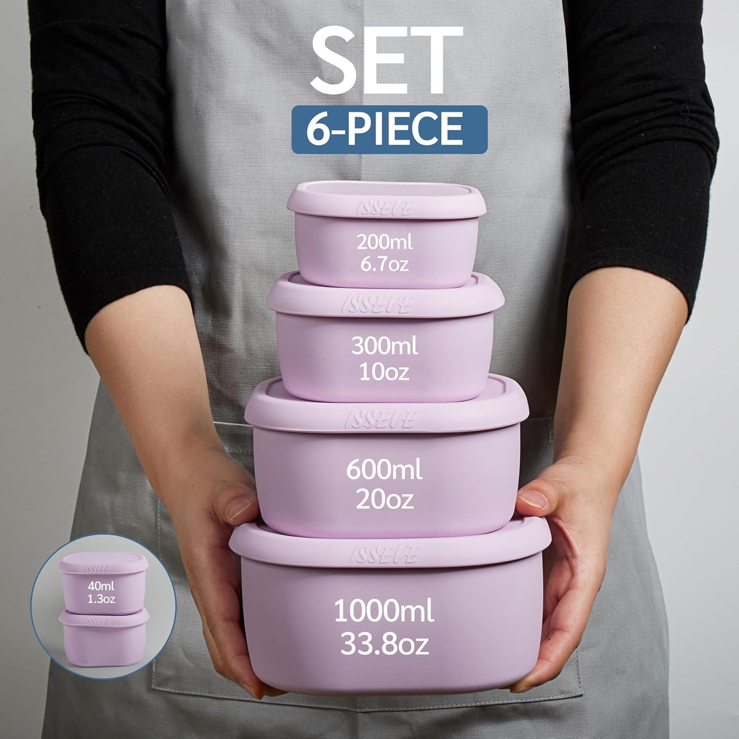 ISSEVE 12Pcs/Set Nesting Silicone Food Storage Containers with Lids, BPA Free Reusable Meal Prep Silicone Containers Airtight, Freezer Dishwasher Safe (33.8oz, 20oz, 10oz, 6.7oz, 1.3oz)