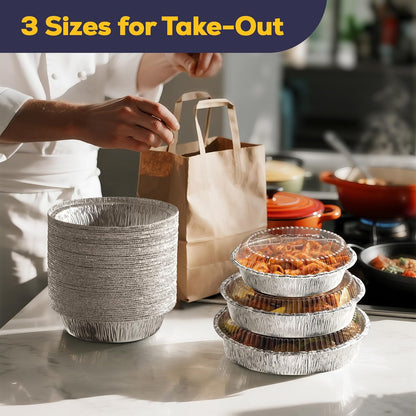 Fit Meal Prep 45 pack 9" Round Aluminum Foil Pans with Clear Dome Lids, Pie Tins Disposable 9 inch with Lids, Take Out Containers, Freezer Oven Safe Aluminum Baking Pans for Storing, Cooking, Storage