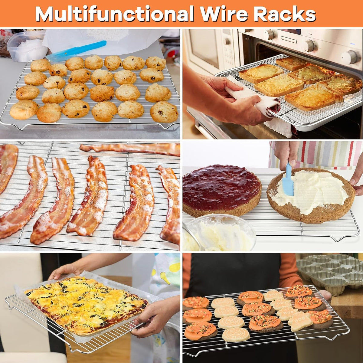 P&P CHEF Cooling Baking Rack Stainless Steel, 16.6" x 11.5", 2 Pcs, Silver