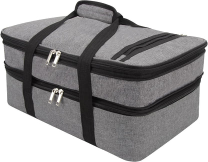 Lestyn Insulated Casserole Carrier Bag - Portable Reusable Food Transport Tote Bag Fits 9x13 Lasagna Baking Dish Pan to Keep Food Hot/Cold for Gathering/Potluck Parties/Cookout/Camping/Offices-Gray