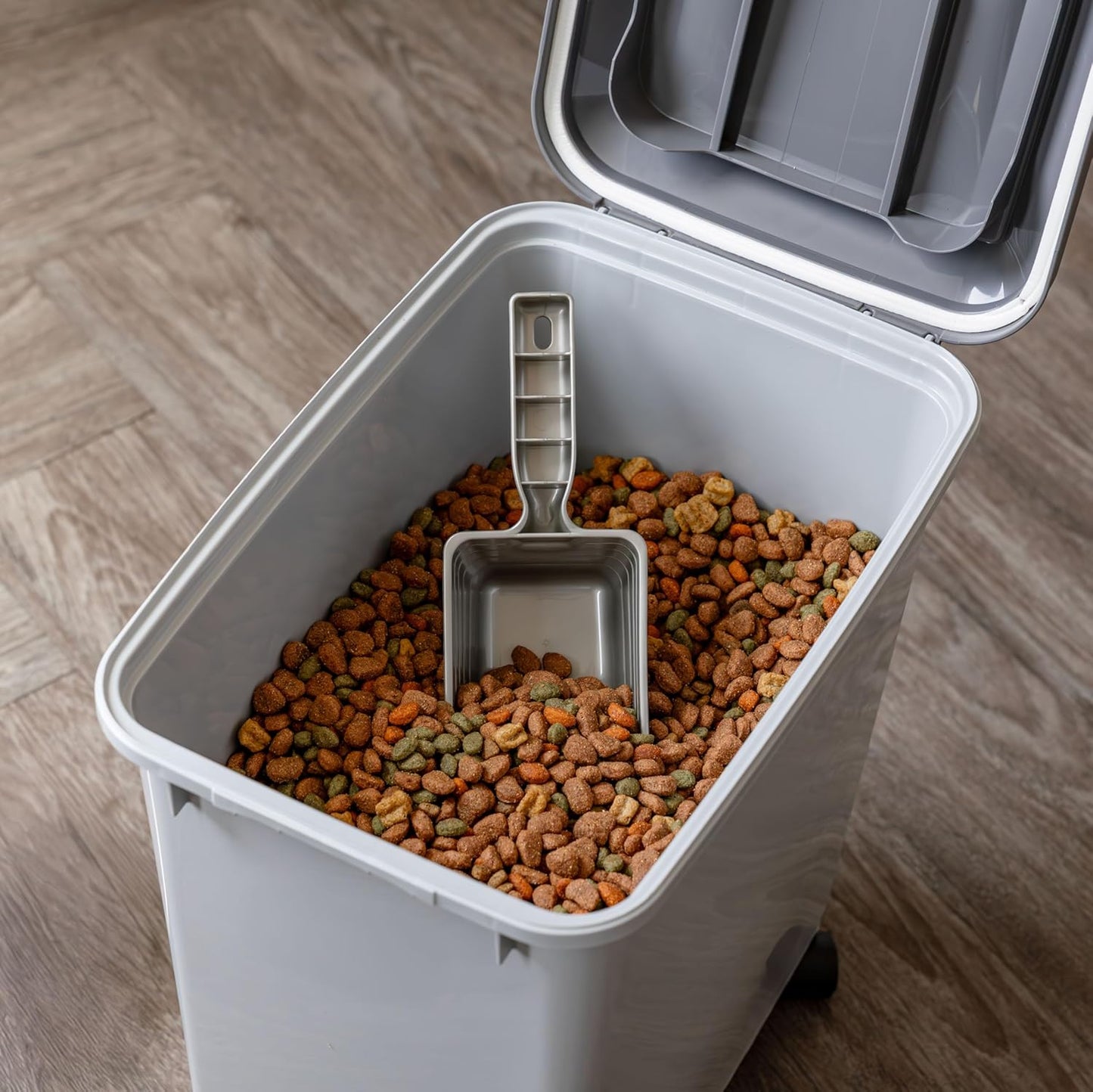 IRIS USA Dog Food Storage Container, 2 Pack, Up to 30 lbs Each, Airtight Seal for Freshness, Wheels for Rolling, Easy One Hand Opening, Made in USA, BPA Free, Clear/Black