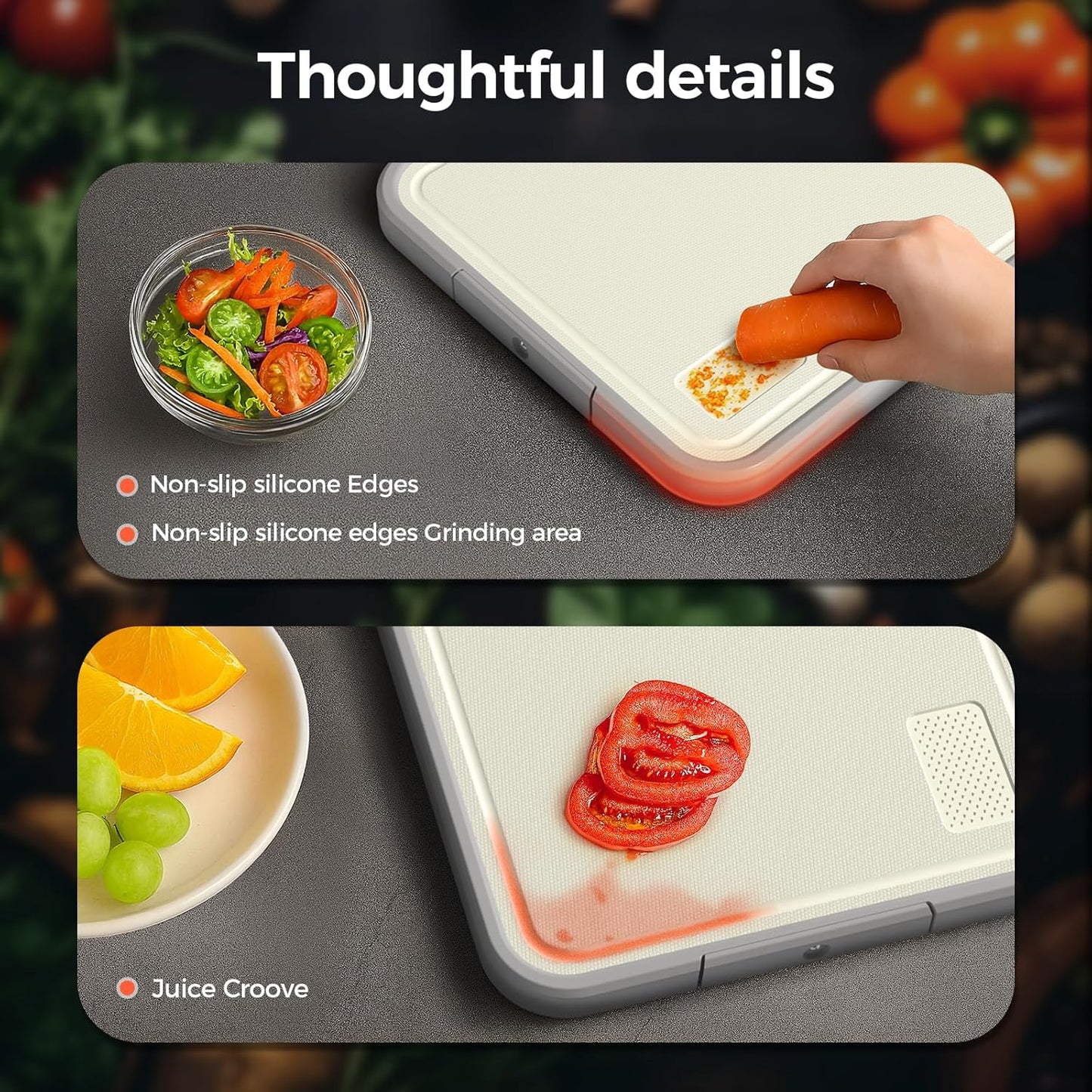 Sumzzz Stainless Steel Cutting Board for Kitchen, 2-in-1 Double-Sided Chopping Board, Food Grade Stainless Steel/PP (Silver, Set of 2(S+M))
