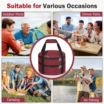 Round Insulated Casserole Carrier – 12" Portable Pie Carrier Bag for Hot or Cold Food, Leakproof Thermal Lunch Tote with Handle for Parties Picnic & Travel - Grey
