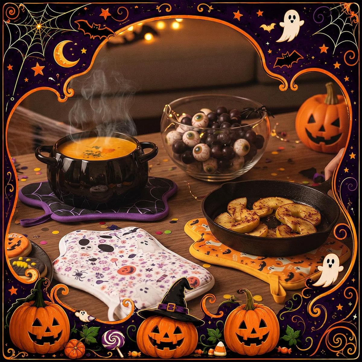 Fanfanwin 4 Pcs Halloween Ghost Pot Holders for Kitchen Cute Oven Hot Pads