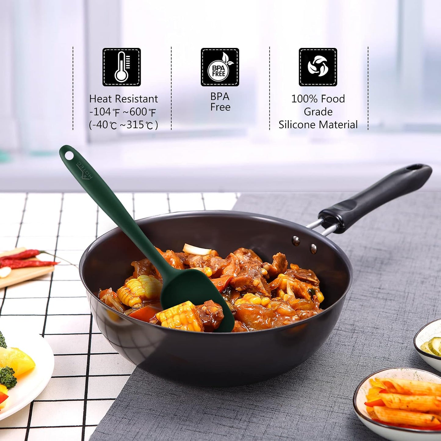 HOTEC Heat Resistant 600℉ Food Grade Silicone Rubber Spatula Set for Baking, Cooking, and Mixing Non Stick Dishwasher Safe BPA-Free Multicolor Set of 5