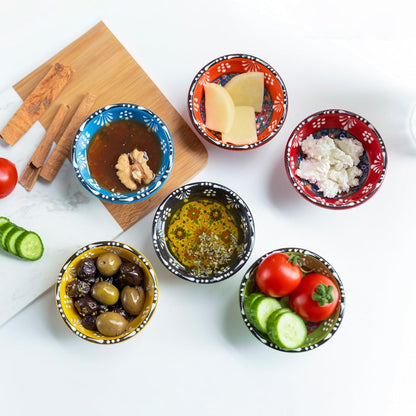 Ceramic Small Dipping Bowls Set of 6, 3.5 Oz Soy Sauce Dish, Handmade Charcuterie, Colorful Pinch, Dishwasher & Microwave Safe, 3.2'' Mini (SULTAN'S GARDEN)