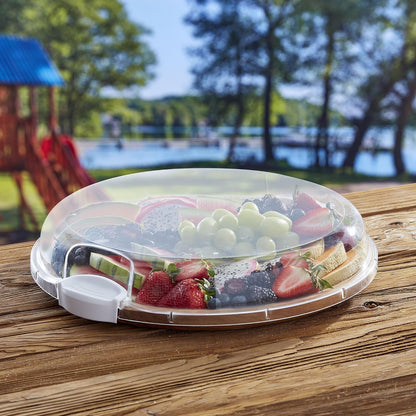FARBERWARE Build-a-Board Cutting Board with Lazy Susan Turntable, Five Compartments, and Clear Locking Lid for Charcuterie, Snacks, and More, Acacia