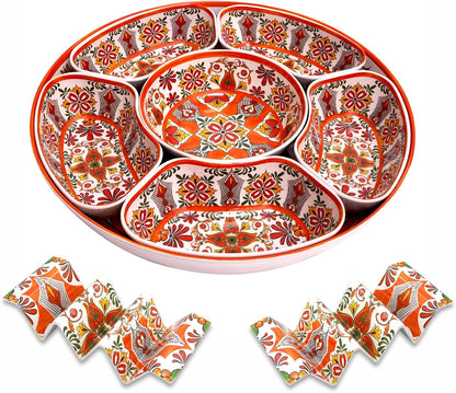 TP Taco Bar Serving Set, Taco Tuesday Kit with Lazy Susan Tray, 2 Taco Holders, Melamine Platter for Nachos, Burritos, Fajitas for Fiesta & Party, Talavera Bloom