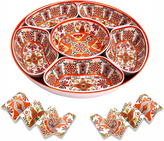 TP Taco Bar Serving Set, Taco Tuesday Kit with Lazy Susan Tray, 2 Taco Holders, Melamine Platter for Nachos, Burritos, Fajitas for Fiesta & Party, Talavera Bloom