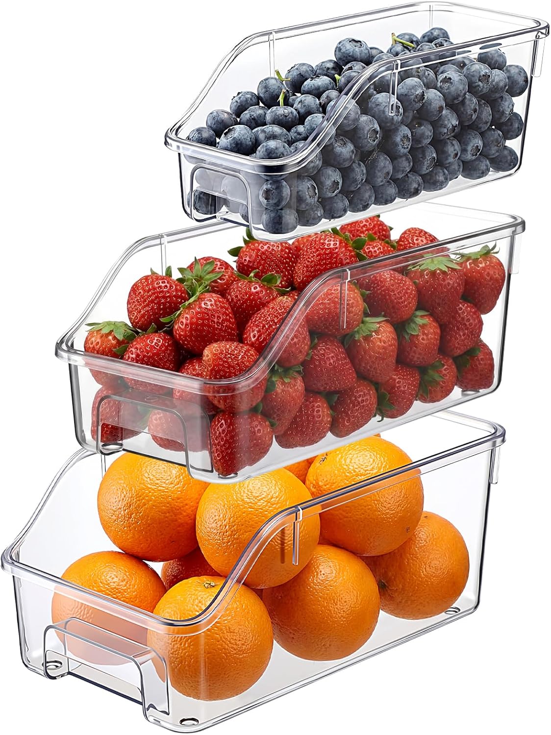 LemonRoad 12 Packs Pantry Organizers and Storage Freezer Clear Organizer Bins with Handle Acrylic Organization Bins Stackable Open Front Storage Vegetable Egg Salad Containers for Kitchen Cabinet