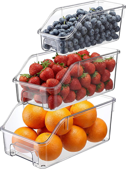LemonRoad 12 Packs Pantry Organizers and Storage Freezer Clear Organizer Bins with Handle Acrylic Organization Bins Stackable Open Front Storage Vegetable Egg Salad Containers for Kitchen Cabinet