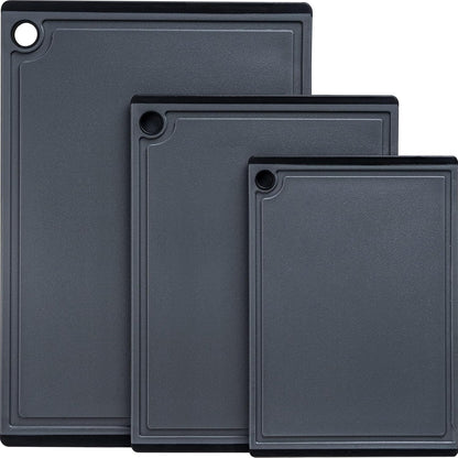 Kikcoin Plastic Cutting Boards for Kitchen, 3-Piece Large Cutting Board Set Dishwasher Safe Chopping Boards with Non-slip Feet and Juice Grooves, Gray