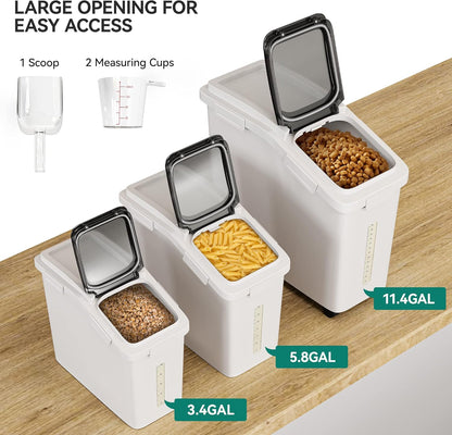 YITAHOME Large Flour Storage Container Ingredient Bins, 11.4-Gallon Rice Food storage Containers Bins with Wheels, Scoop and Airtight Lid for Bulk Rice, Cereal Grain, Sugar, White