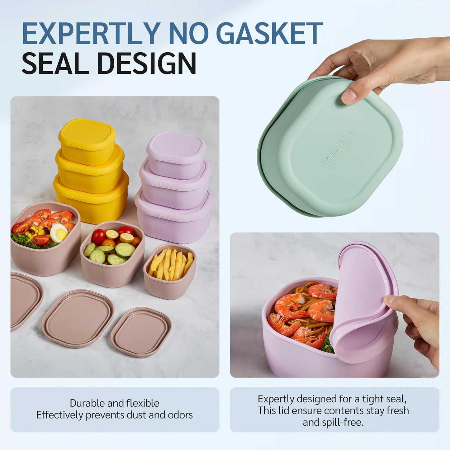 ISSEVE 12Pcs/Set Nesting Silicone Food Storage Containers with Lids, BPA Free Reusable Meal Prep Silicone Containers Airtight, Freezer Dishwasher Safe (33.8oz, 20oz, 10oz, 6.7oz, 1.3oz) (Beige)