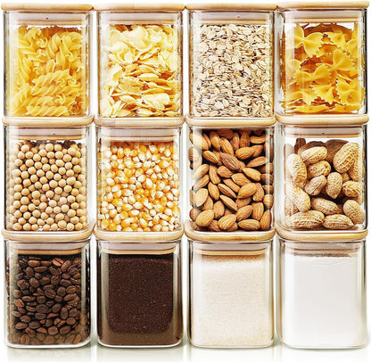 Extra Large Square Glass Flour & Sugar Storage Containers with Airtight Lids, 168oz 2 Pack Glass Jars with Bamboo Lids, Air tight Pantry Food Storage Containers for Cereal, Pasta, Rice Organizers